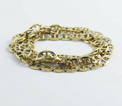 Pre-owned Gd Diamond 6.4mm 26" 32.50gm 14k Gold Two Tone Men's White Pave Flat Mariner Chain Necklace