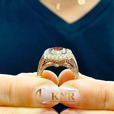 Pre-owned Knr 14k Rose Gold Cushion Cut Smoky Topaz And Diamonds Engagement Ring Halo 4.70ctw In Brown