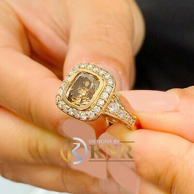 Pre-owned Knr 14k Rose Gold Cushion Cut Smoky Topaz And Diamonds Engagement Ring Halo 4.70ctw In Brown
