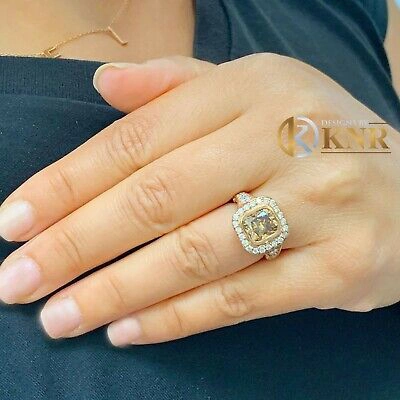 Pre-owned Knr 14k Rose Gold Cushion Cut Smoky Topaz And Diamonds Engagement Ring Halo 4.70ctw In Brown