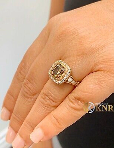 Pre-owned Knr 14k Rose Gold Cushion Cut Smoky Topaz And Diamonds Engagement Ring Halo 4.70ctw In Brown