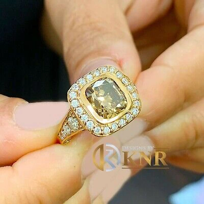 Pre-owned Knr 14k Rose Gold Cushion Cut Smoky Topaz And Diamonds Engagement Ring Halo 4.70ctw In Brown