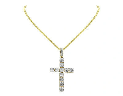 Pre-owned Jewelry Unlimited 10k Yellow Gold 2.62ct Real Diamond Cross Pendant 2" In G-h