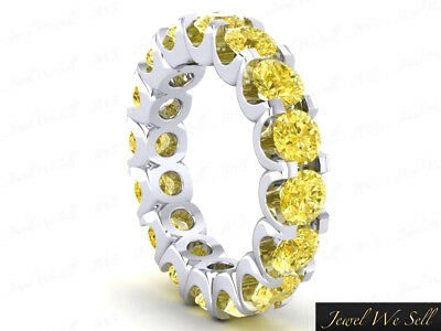 Pre-owned Jewelwesell 3.00ct Round Cut Yellow Diamond Shared U-prong Eternity Wedding Band Ring 14k I1