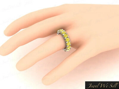 Pre-owned Jewelwesell 3.00ct Round Cut Yellow Diamond Shared U-prong Eternity Wedding Band Ring 14k I1