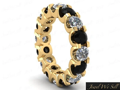 Pre-owned Jewelwesell 5.60ct Black Diamond Shared U-prong Eternity Band Ring 10k Yellow Gold I1 Gh I1