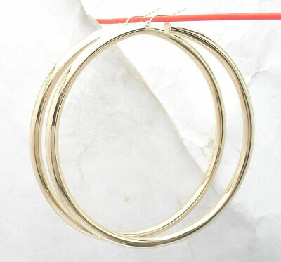 Pre-owned Bestgoldshop 3 1/2" Huge Large Shiny Plain Hoop Earrings Real 10k Yellow Gold 5mm X 90mm