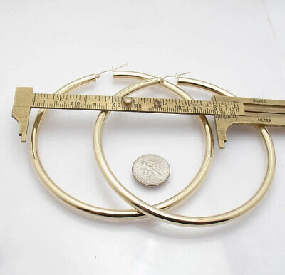 Pre-owned Bestgoldshop 3 1/2" Huge Large Shiny Plain Hoop Earrings Real 10k Yellow Gold 5mm X 90mm