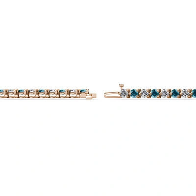 Pre-owned Trijewels London Blue Topaz Diamond Women Tennis Bracelet 14k Rose Gold Jp:123964 In G-h