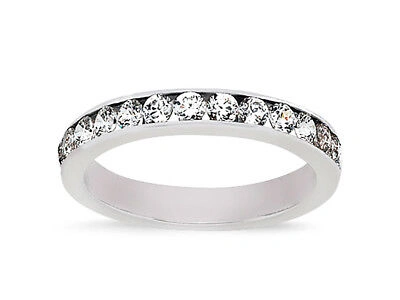 Pre-owned Jewelwesell Real 0.96ct Diamond Wedding Band Ring 950 Platinum Round Cut F Vs1 Channel Set In Gh