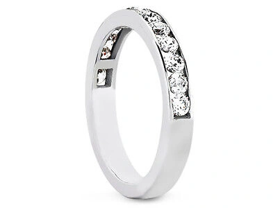 Pre-owned Jewelwesell Real 0.96ct Diamond Wedding Band Ring 950 Platinum Round Cut F Vs1 Channel Set In Gh