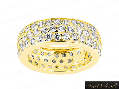 Pre-owned Jewelwesell 3.60ct Round Brilliant Cut Diamond 3row Pave Eternity Band Ring 18k Gold F Vs2 In I