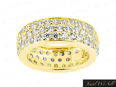 Pre-owned Jewelwesell 3.60ct Round Brilliant Cut Diamond 3row Pave Eternity Band Ring 18k Gold F Vs2 In I