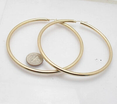 Pre-owned Bestgoldshop 3 3/8" Huge Large Shiny Plain Hoop Earrings Real 10k Yellow Gold 4mm X 85mm