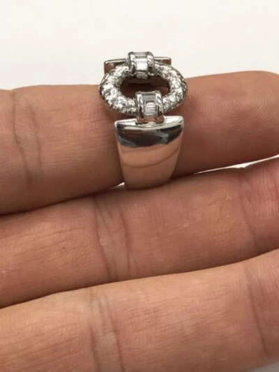 Pre-owned Navid Jewelry Inc 0.75ct Natural Diamond Cocktail Ring 14k White Gold Baguette & Round In F