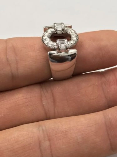 Pre-owned Navid Jewelry Inc 0.75ct Natural Diamond Cocktail Ring 14k White Gold Baguette & Round In F