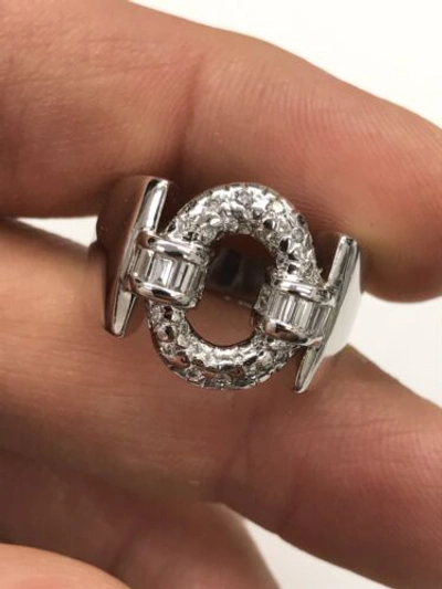 Pre-owned Navid Jewelry Inc 0.75ct Natural Diamond Cocktail Ring 14k White Gold Baguette & Round In F