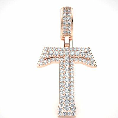 Pre-owned Jewelwesell Letter 't' Pendant Charm 14k Gold Genuine Diamond 1.5" 3d Varsity Initial 1.25ct