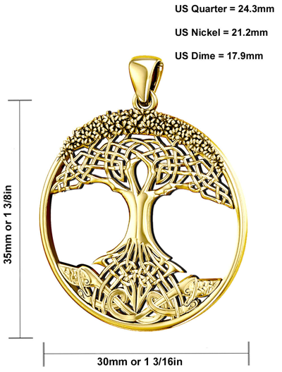 Pre-owned Us Jewels Women's 1 3/8in 10k Or 14k Yellow Gold Modern Tree Of Life Pendant Necklace