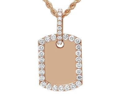 Pre-owned Jewelry Unlimited Dog-tag Egl Certified Vvs 3.5ct Real Diamond Pendant 10k Rose Gold 1.5" In I-j