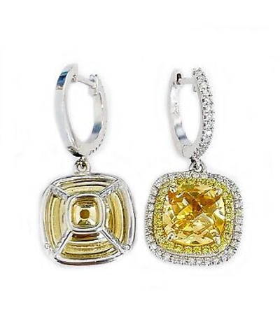 Pre-owned Halo 14k White Gold Yellow Citrine And Round Natural Diamonds Earrings  4.80ctw
