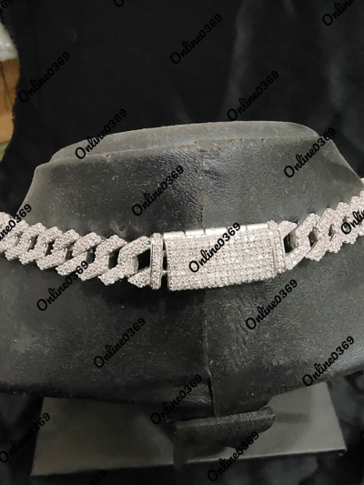 Pre-owned Online0369 Men's 13 X 24" Long Cuban Style Prong Link Necklace Silver White Gold Plated