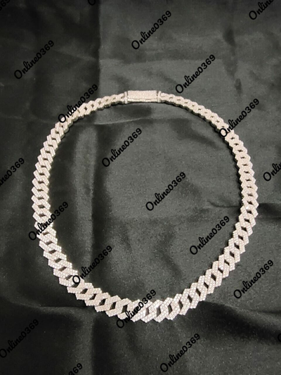Pre-owned Online0369 Men's 13 X 24" Long Cuban Style Prong Link Necklace Silver White Gold Plated