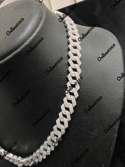 Pre-owned Online0369 Men's 13 X 24" Long Cuban Style Prong Link Necklace Silver White Gold Plated