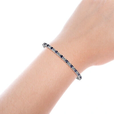 Pre-owned Trijewels Sapphire And Diamond Eternity Tennis Bracelet 5.45 Ctw 14k White Gold Jp:124787 In H-i