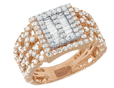 Pre-owned Jewelry Unlimited Men's 10k Two Tone Rose Gold Real Baguette Diamond Bar Ring 2ct 14mm