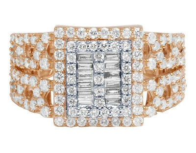 Pre-owned Jewelry Unlimited Men's 10k Two Tone Rose Gold Real Baguette Diamond Bar Ring 2ct 14mm