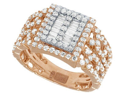 Pre-owned Jewelry Unlimited Men's 10k Two Tone Rose Gold Real Baguette Diamond Bar Ring 2ct 14mm