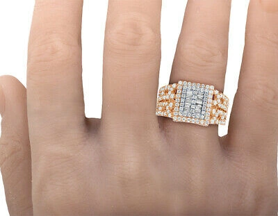 Pre-owned Jewelry Unlimited Men's 10k Two Tone Rose Gold Real Baguette Diamond Bar Ring 2ct 14mm