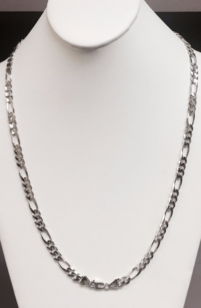 Pre-owned Nova 14k Solid White Gold Mens Figaro Curb Link Chain/necklace 30" 7mm 55 Grams In No Stone