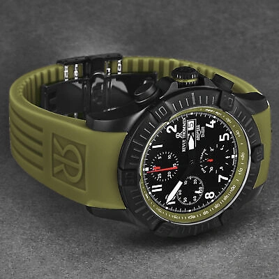 Pre-owned Revue Thommen Mens Air Speed Black Dial Green Strap Automatic Watch 16071.6774