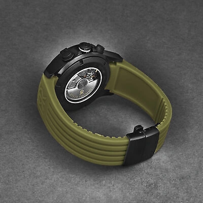Pre-owned Revue Thommen Mens Air Speed Black Dial Green Strap Automatic Watch 16071.6774