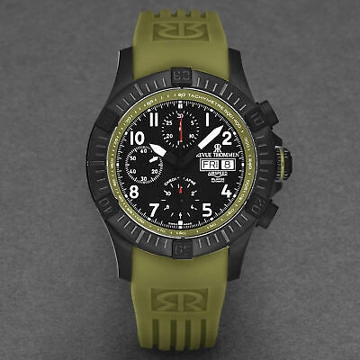 Pre-owned Revue Thommen Mens Air Speed Black Dial Green Strap Automatic Watch 16071.6774
