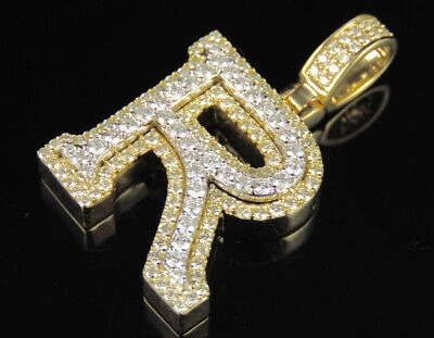 Pre-owned Jewelry Unlimited R Initial Custom Letter Diamond Pendant Charm In 10k Two Tone Gold 1.9 Ct 1.5" In G-h