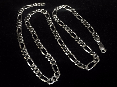 Pre-owned Nova 14k Solid White Gold Mens Figaro Curb Link Chain/necklace 30" 7mm 55 Grams In No Stone