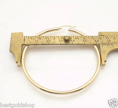 Pre-owned Bestgoldshop 3mm X 65mm 2 1/2" Large Plain Shiny Hoop Earrings Real 14k Yellow Gold