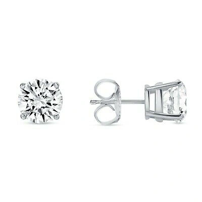 Pre-owned Shine Brite With A Diamond 2 Ct Round Lab Created Grown Diamond Earrings 18k White Gold E/vvs Basket Push In White/colorless