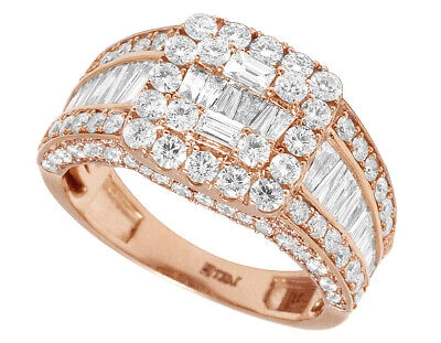 Pre-owned Jewelry Unlimited Men's Real Baguette Diamond Square Pinky Ring 14k Rose Gold 3 3/5 Ct 12.5mm