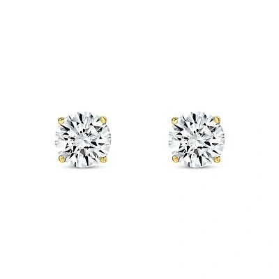 Pre-owned Shine Brite With A Diamond 2 Ct Round Lab Created Grown Diamond Earrings 18k Yellow Gold E/vvs Basket Push