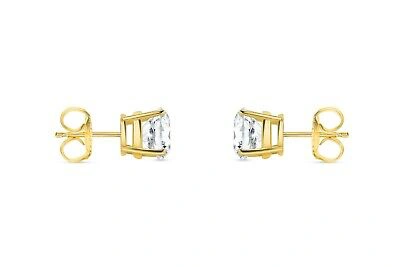 Pre-owned Shine Brite With A Diamond 2 Ct Round Lab Created Grown Diamond Earrings 18k Yellow Gold E/vvs Basket Push