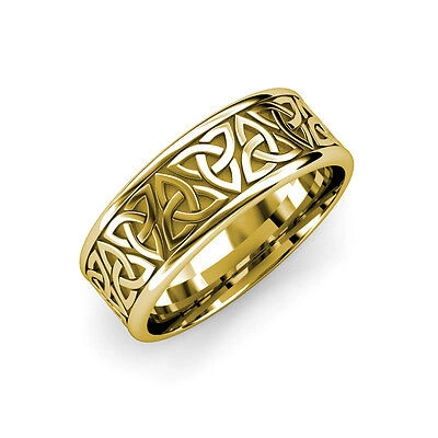 Pre-owned Trijewels High Polish 8.00 Mm Celtic Trinity Knot Unisex Wedding Band In 14k Yellow Gold.
