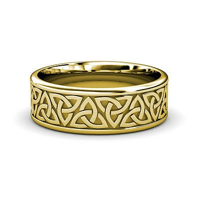 Pre-owned Trijewels High Polish 8.00 Mm Celtic Trinity Knot Unisex Wedding Band In 14k Yellow Gold.