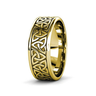Pre-owned Trijewels High Polish 8.00 Mm Celtic Trinity Knot Unisex Wedding Band In 14k Yellow Gold.