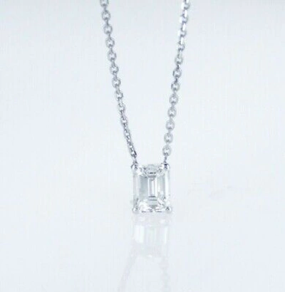 Pre-owned Kgm Diamonds Emerald Diamond Pendant Necklace 0.5-0.6ct F Vs2 Gia Solitaire 14k White Gold In White/colorless