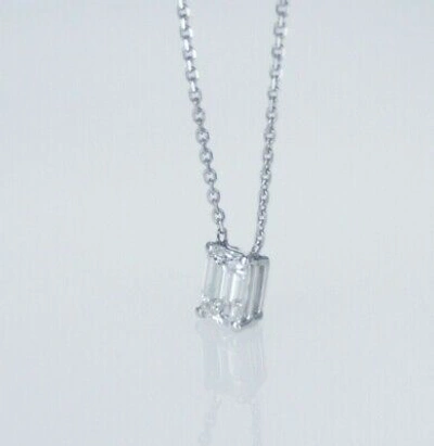 Pre-owned Kgm Diamonds Emerald Diamond Pendant Necklace 0.5-0.6ct F Vs2 Gia Solitaire 14k White Gold In White/colorless