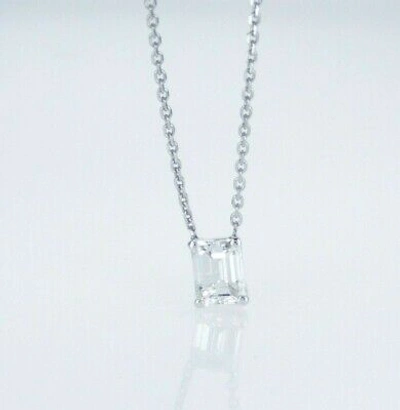 Pre-owned Kgm Diamonds Emerald Diamond Pendant Necklace 0.5-0.6ct F Vs2 Gia Solitaire 14k White Gold In White/colorless